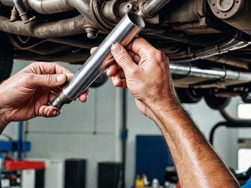 Professional muffler repair service in progress